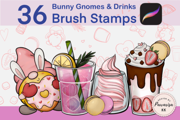 36 Procreate Stamp Bunny Gnome Drink Set