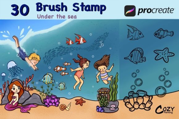 Brush Stamp Procreate Under the Sea: 30 Stamps