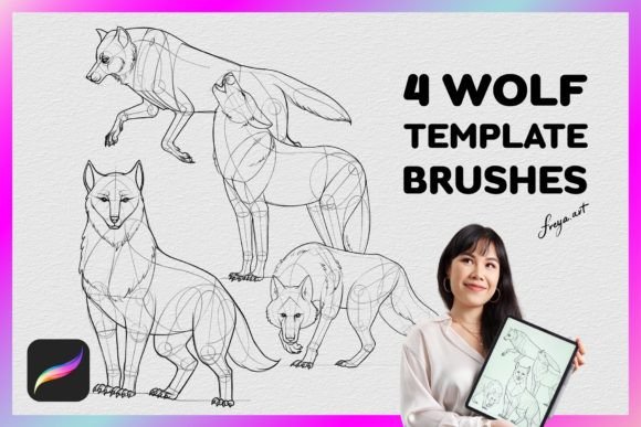 Procreate Wolf Stamp: 4 Templates & Texture