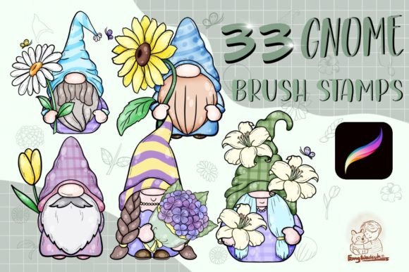 Unlock Your Creativity with the 33 Gnome Flower Brush Stamp Set for Procreate